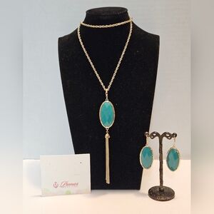 Vintage Premier Designs Reversible Gold Tone, Teal& Blue Jewelry Set